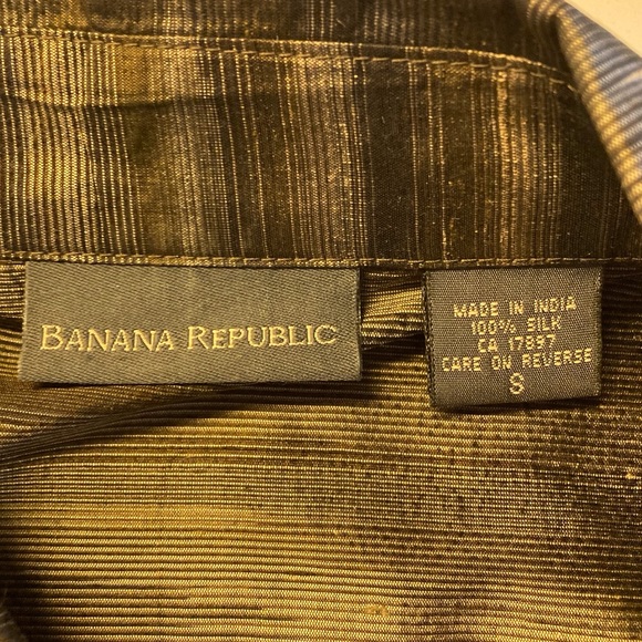 Banana Republic 100% Raw Silk Brown Button Down Short-sleeve Blouse S - Picture 3 of 3